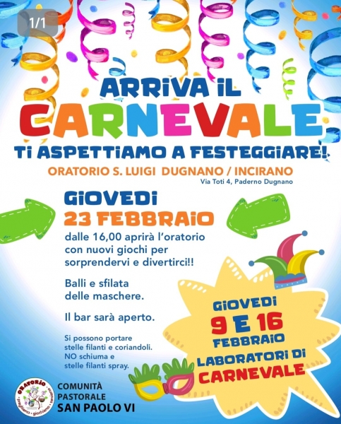 Volantino Carnevale 2023 Dugnano e Incirano