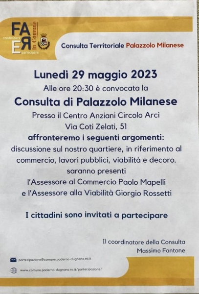 29 maggio Consulta di Palazzolo Milanese