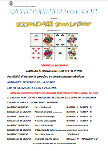 6-28 giugno -GP Avis Cabiate - Gara di Scopa d´Assi 